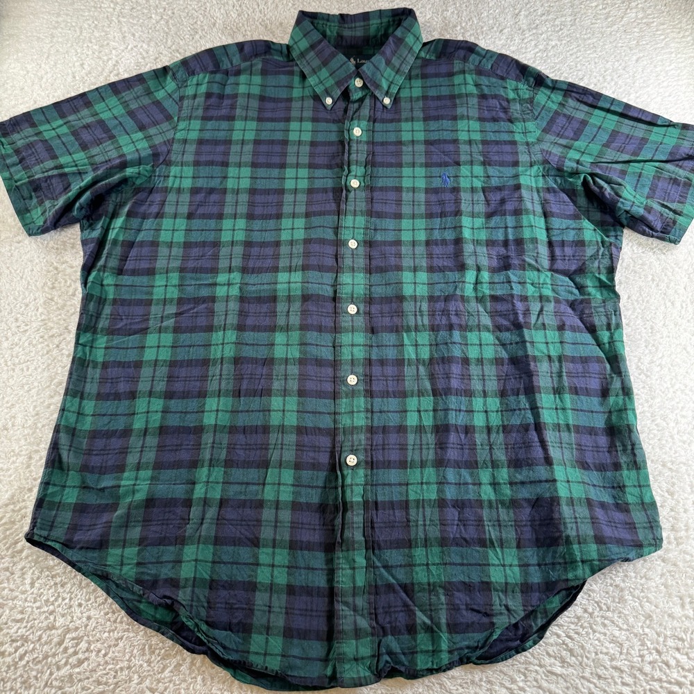 Ralph Lauren Button Down Mens XL Green Pony Plaid Classic Fit Cotton Pony - Picture 2 of 9